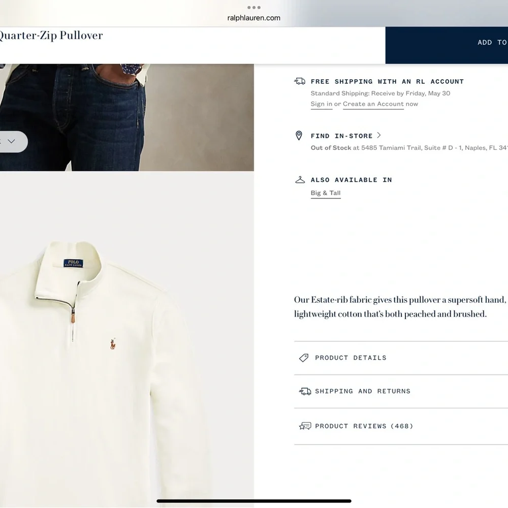 Polo by Ralph Lauren Cream Quarter-Zip Sweater